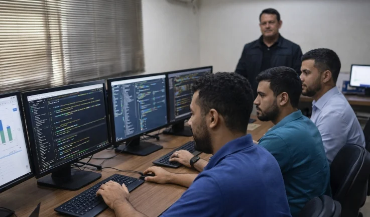 Equipe da Gênesis acompanhando sistemas e processos
